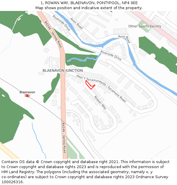 1, ROWAN WAY, BLAENAVON, PONTYPOOL, NP4 9EE: Location map and indicative extent of plot