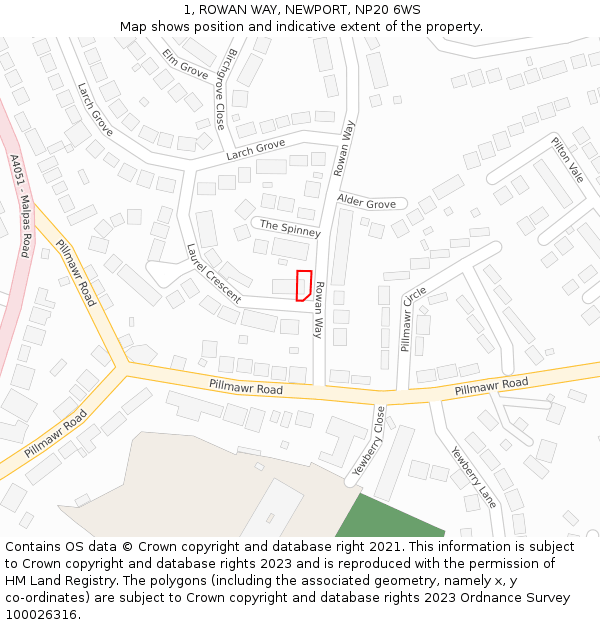 1, ROWAN WAY, NEWPORT, NP20 6WS: Location map and indicative extent of plot