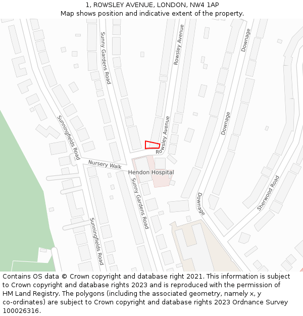 1, ROWSLEY AVENUE, LONDON, NW4 1AP: Location map and indicative extent of plot