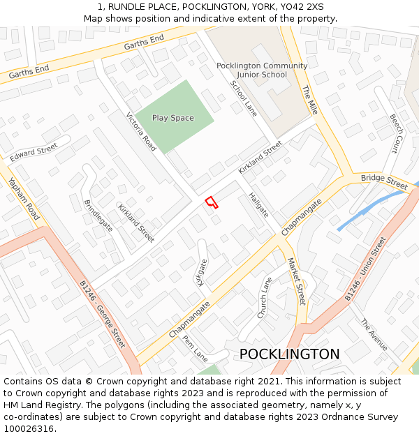 1, RUNDLE PLACE, POCKLINGTON, YORK, YO42 2XS: Location map and indicative extent of plot