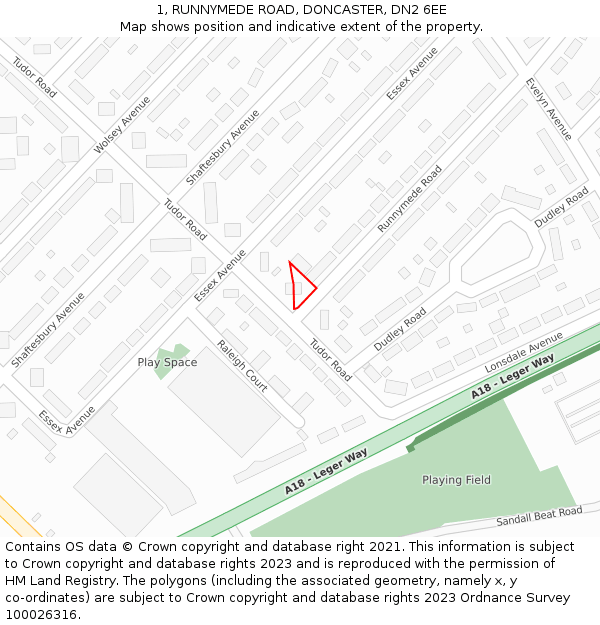 1, RUNNYMEDE ROAD, DONCASTER, DN2 6EE: Location map and indicative extent of plot