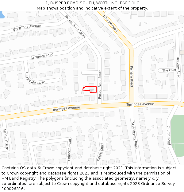 1, RUSPER ROAD SOUTH, WORTHING, BN13 1LG: Location map and indicative extent of plot