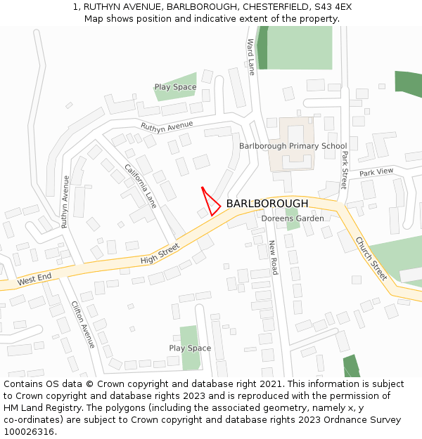 1, RUTHYN AVENUE, BARLBOROUGH, CHESTERFIELD, S43 4EX: Location map and indicative extent of plot