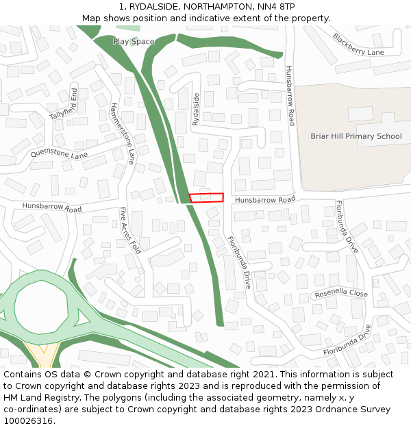 1, RYDALSIDE, NORTHAMPTON, NN4 8TP: Location map and indicative extent of plot