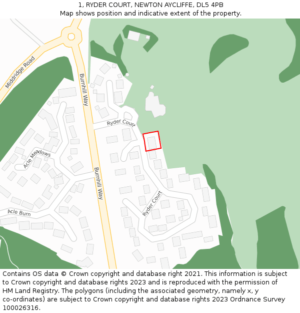 1, RYDER COURT, NEWTON AYCLIFFE, DL5 4PB: Location map and indicative extent of plot