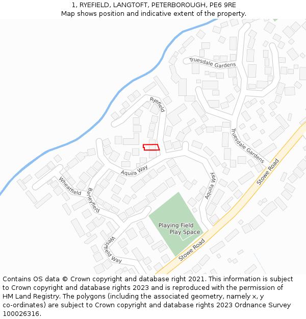 1, RYEFIELD, LANGTOFT, PETERBOROUGH, PE6 9RE: Location map and indicative extent of plot