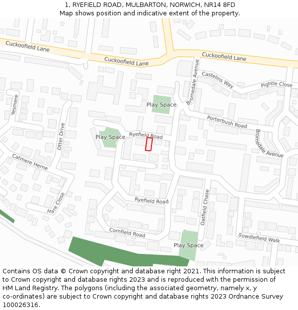 1, RYEFIELD ROAD, MULBARTON, NORWICH, NR14 8FD: Location map and indicative extent of plot