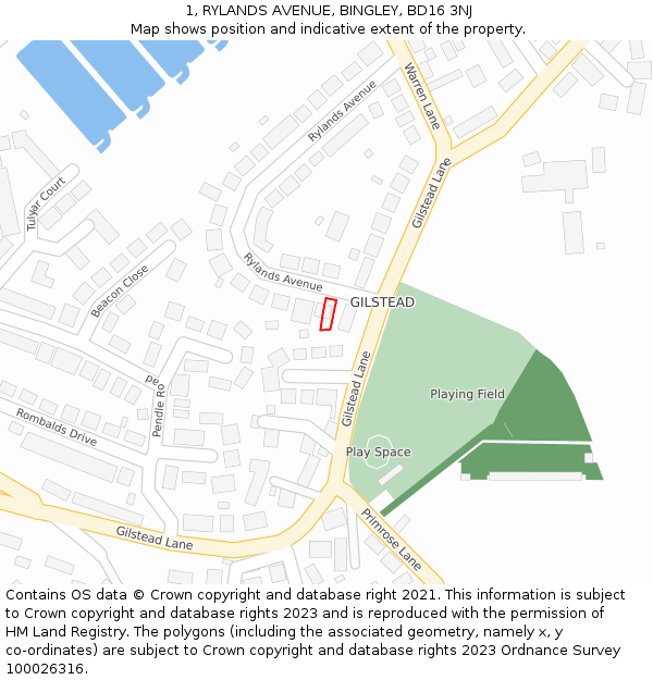 1, RYLANDS AVENUE, BINGLEY, BD16 3NJ: Location map and indicative extent of plot