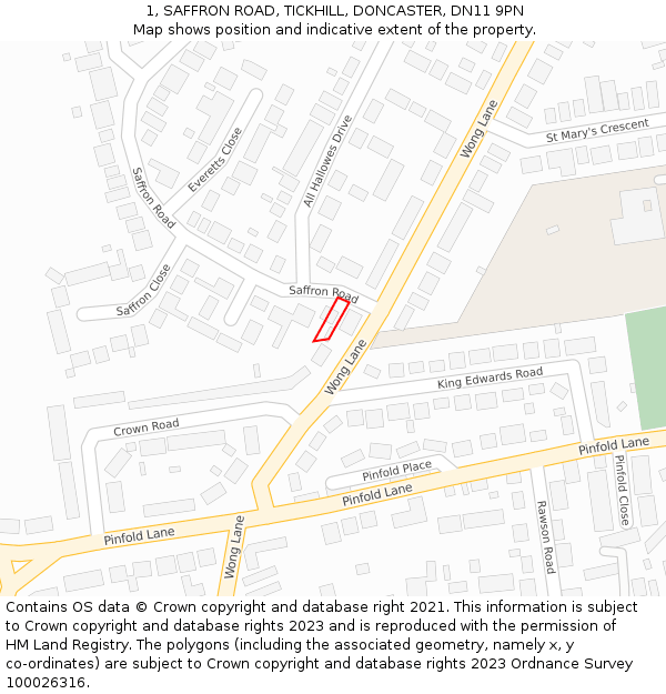 1, SAFFRON ROAD, TICKHILL, DONCASTER, DN11 9PN: Location map and indicative extent of plot