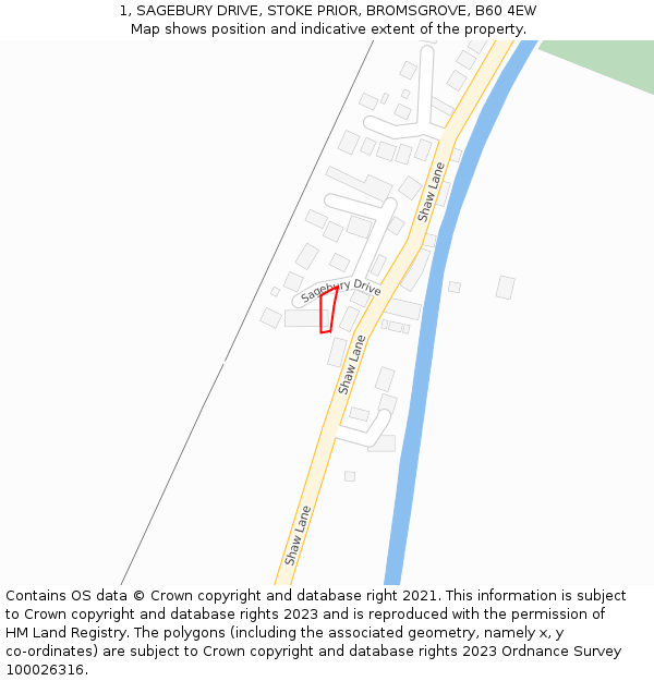 1, SAGEBURY DRIVE, STOKE PRIOR, BROMSGROVE, B60 4EW: Location map and indicative extent of plot
