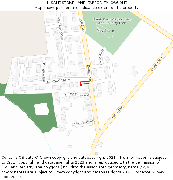 1, SANDSTONE LANE, TARPORLEY, CW6 9HD: Location map and indicative extent of plot