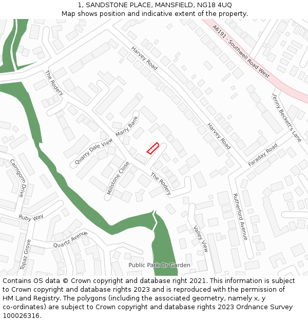 1, SANDSTONE PLACE, MANSFIELD, NG18 4UQ: Location map and indicative extent of plot