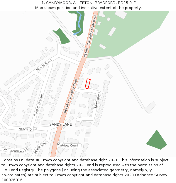 1, SANDYMOOR, ALLERTON, BRADFORD, BD15 9LF: Location map and indicative extent of plot