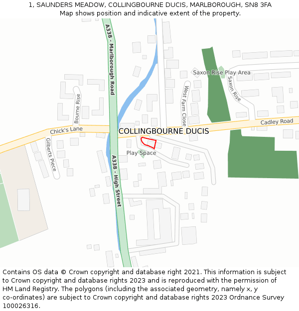 1, SAUNDERS MEADOW, COLLINGBOURNE DUCIS, MARLBOROUGH, SN8 3FA: Location map and indicative extent of plot