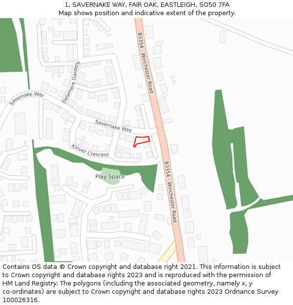 1, SAVERNAKE WAY, FAIR OAK, EASTLEIGH, SO50 7FA: Location map and indicative extent of plot