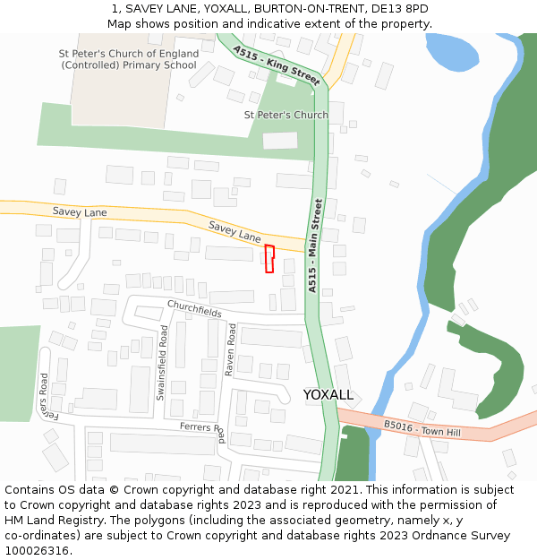 1, SAVEY LANE, YOXALL, BURTON-ON-TRENT, DE13 8PD: Location map and indicative extent of plot