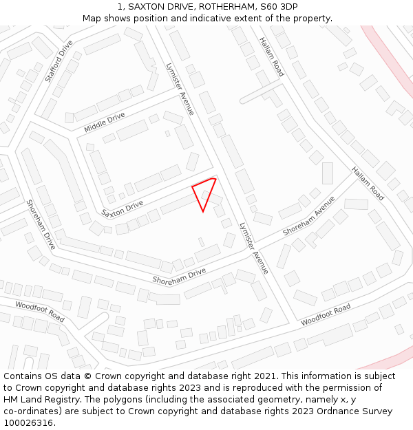 1, SAXTON DRIVE, ROTHERHAM, S60 3DP: Location map and indicative extent of plot