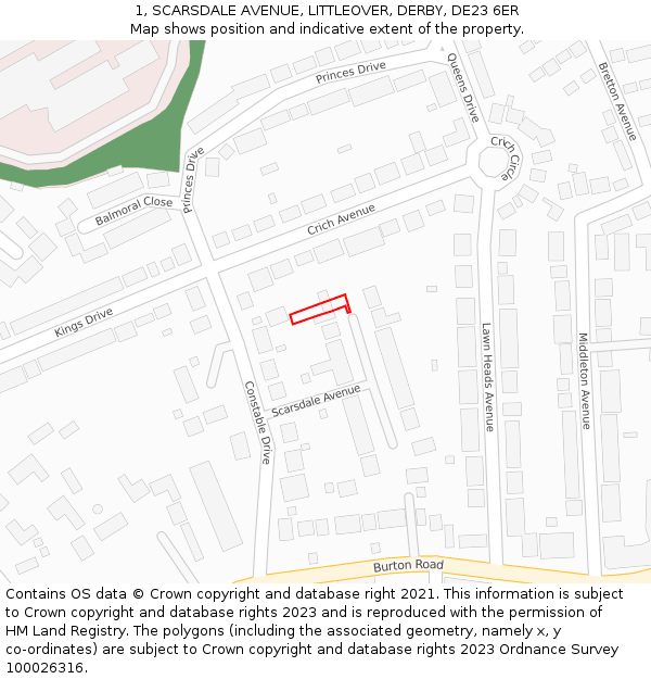 1, SCARSDALE AVENUE, LITTLEOVER, DERBY, DE23 6ER: Location map and indicative extent of plot