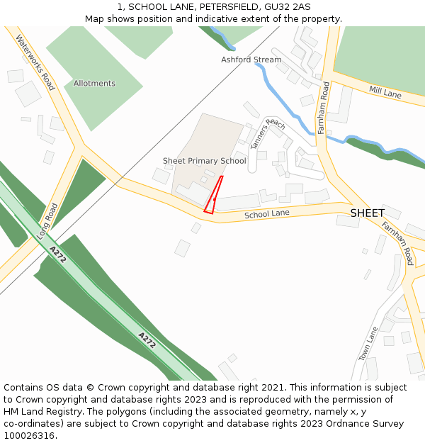 1, SCHOOL LANE, PETERSFIELD, GU32 2AS: Location map and indicative extent of plot