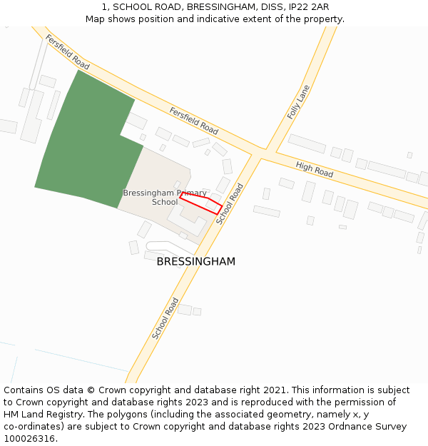 1, SCHOOL ROAD, BRESSINGHAM, DISS, IP22 2AR: Location map and indicative extent of plot