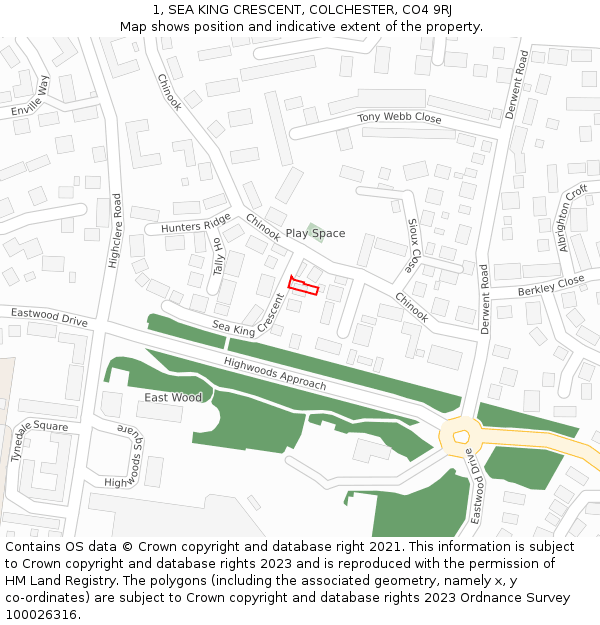 1, SEA KING CRESCENT, COLCHESTER, CO4 9RJ: Location map and indicative extent of plot