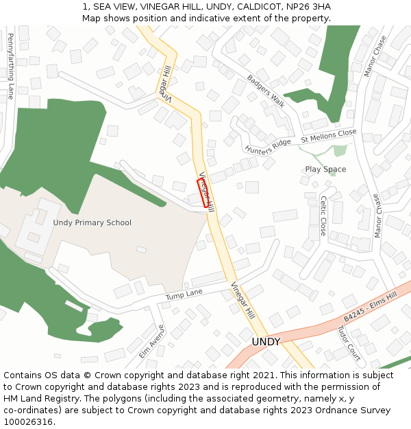 1, SEA VIEW, VINEGAR HILL, UNDY, CALDICOT, NP26 3HA: Location map and indicative extent of plot