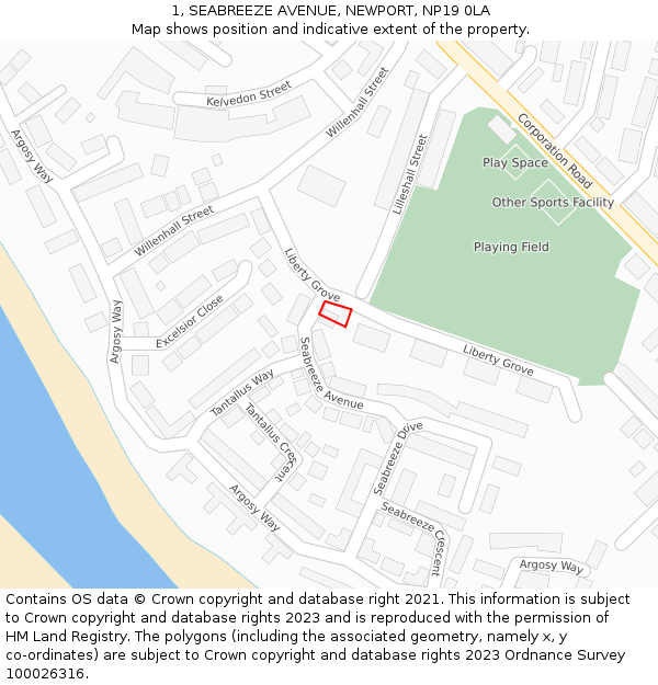 1, SEABREEZE AVENUE, NEWPORT, NP19 0LA: Location map and indicative extent of plot
