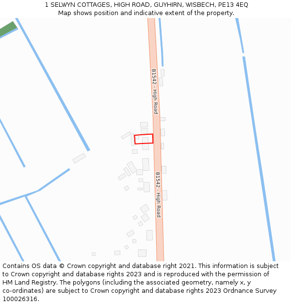 1 SELWYN COTTAGES, HIGH ROAD, GUYHIRN, WISBECH, PE13 4EQ: Location map and indicative extent of plot