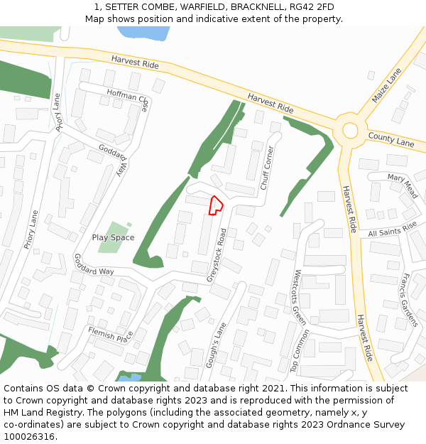 1, SETTER COMBE, WARFIELD, BRACKNELL, RG42 2FD: Location map and indicative extent of plot