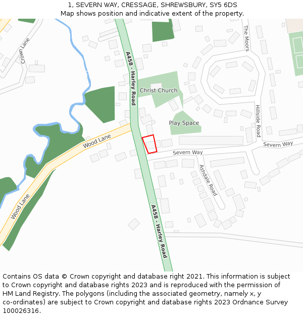 1, SEVERN WAY, CRESSAGE, SHREWSBURY, SY5 6DS: Location map and indicative extent of plot