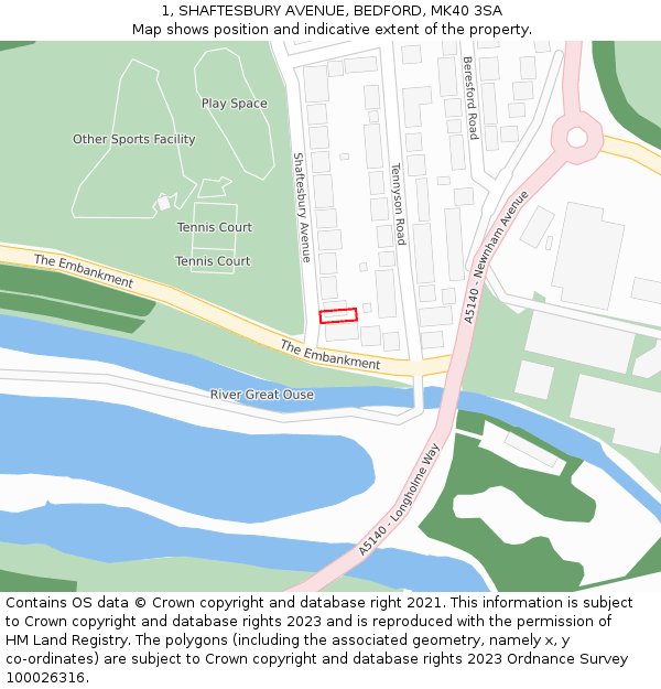 1, SHAFTESBURY AVENUE, BEDFORD, MK40 3SA: Location map and indicative extent of plot