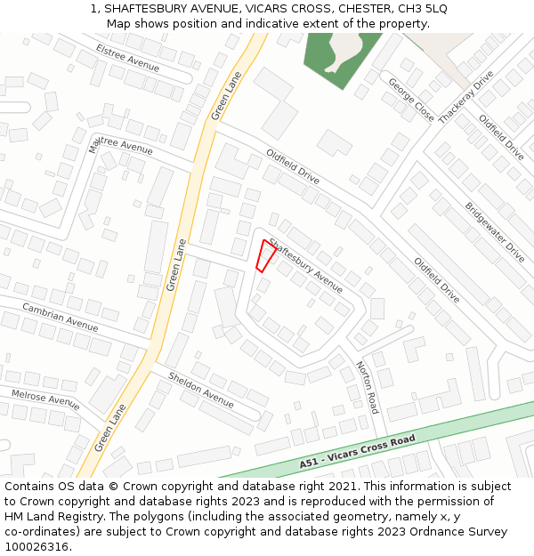 1, SHAFTESBURY AVENUE, VICARS CROSS, CHESTER, CH3 5LQ: Location map and indicative extent of plot