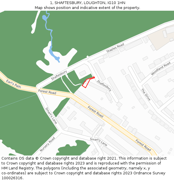 1, SHAFTESBURY, LOUGHTON, IG10 1HN: Location map and indicative extent of plot