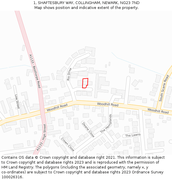 1, SHAFTESBURY WAY, COLLINGHAM, NEWARK, NG23 7ND: Location map and indicative extent of plot