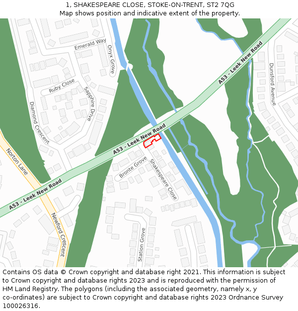 1, SHAKESPEARE CLOSE, STOKE-ON-TRENT, ST2 7QG: Location map and indicative extent of plot