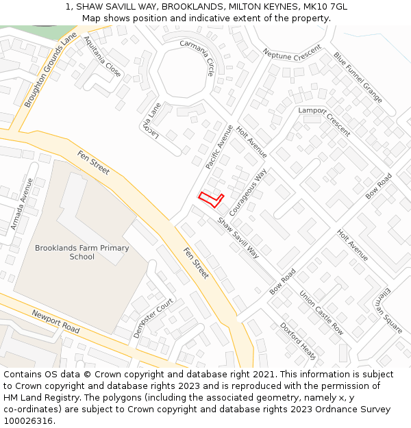 1, SHAW SAVILL WAY, BROOKLANDS, MILTON KEYNES, MK10 7GL: Location map and indicative extent of plot