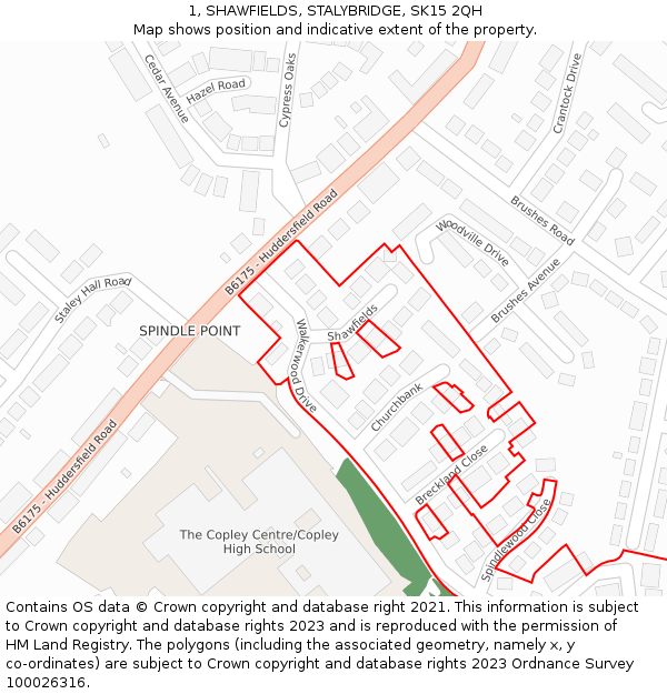 1, SHAWFIELDS, STALYBRIDGE, SK15 2QH: Location map and indicative extent of plot