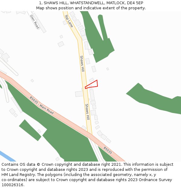 1, SHAWS HILL, WHATSTANDWELL, MATLOCK, DE4 5EP: Location map and indicative extent of plot