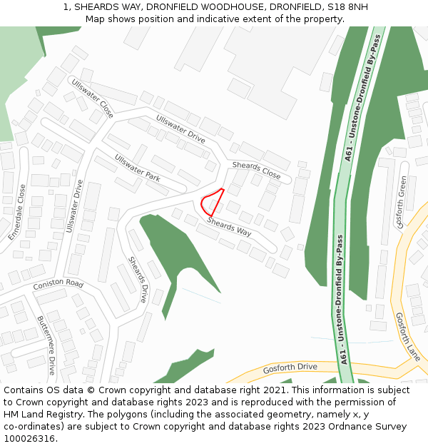 1, SHEARDS WAY, DRONFIELD WOODHOUSE, DRONFIELD, S18 8NH: Location map and indicative extent of plot
