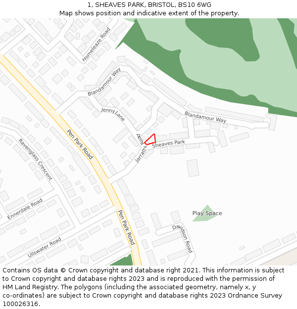 1, SHEAVES PARK, BRISTOL, BS10 6WG: Location map and indicative extent of plot