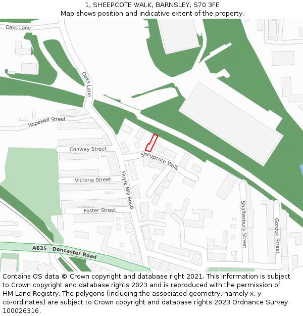 1, SHEEPCOTE WALK, BARNSLEY, S70 3FE: Location map and indicative extent of plot