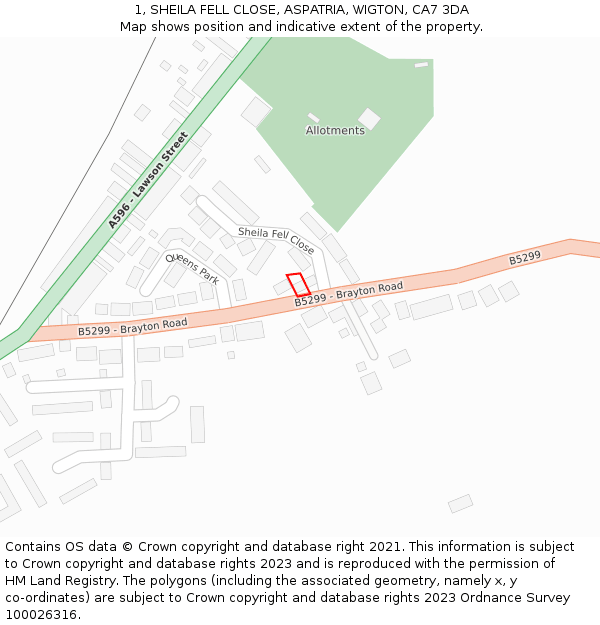 1, SHEILA FELL CLOSE, ASPATRIA, WIGTON, CA7 3DA: Location map and indicative extent of plot