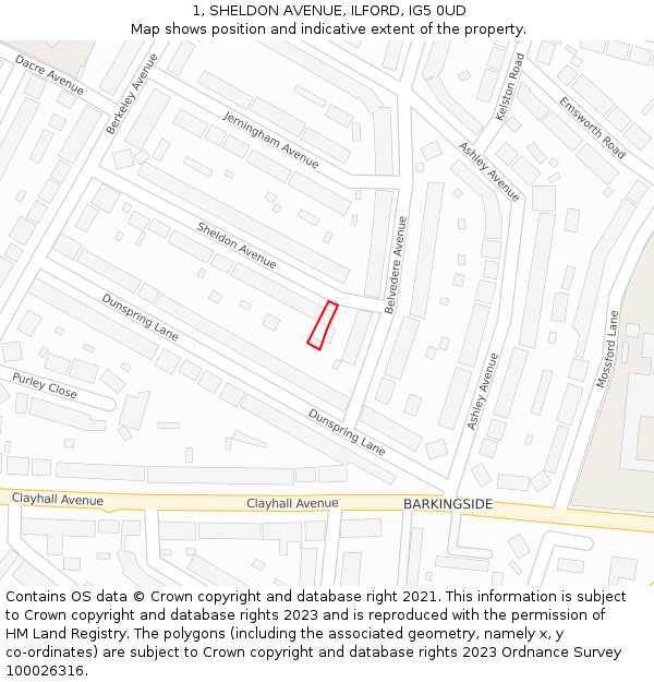 1, SHELDON AVENUE, ILFORD, IG5 0UD: Location map and indicative extent of plot