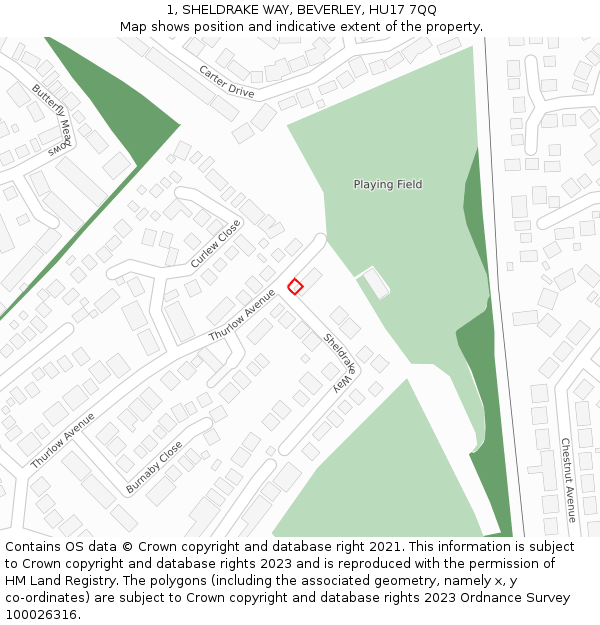 1, SHELDRAKE WAY, BEVERLEY, HU17 7QQ: Location map and indicative extent of plot