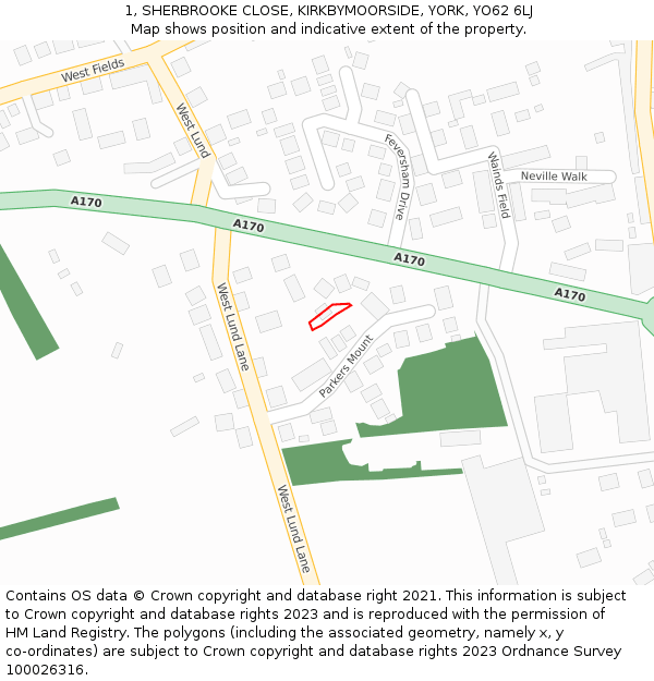 1, SHERBROOKE CLOSE, KIRKBYMOORSIDE, YORK, YO62 6LJ: Location map and indicative extent of plot