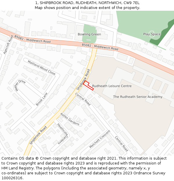 1, SHIPBROOK ROAD, RUDHEATH, NORTHWICH, CW9 7EL: Location map and indicative extent of plot