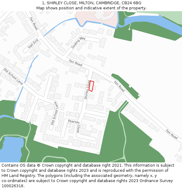 1, SHIRLEY CLOSE, MILTON, CAMBRIDGE, CB24 6BG: Location map and indicative extent of plot