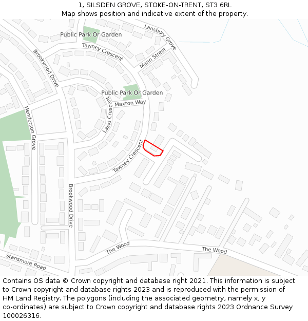 1, SILSDEN GROVE, STOKE-ON-TRENT, ST3 6RL: Location map and indicative extent of plot