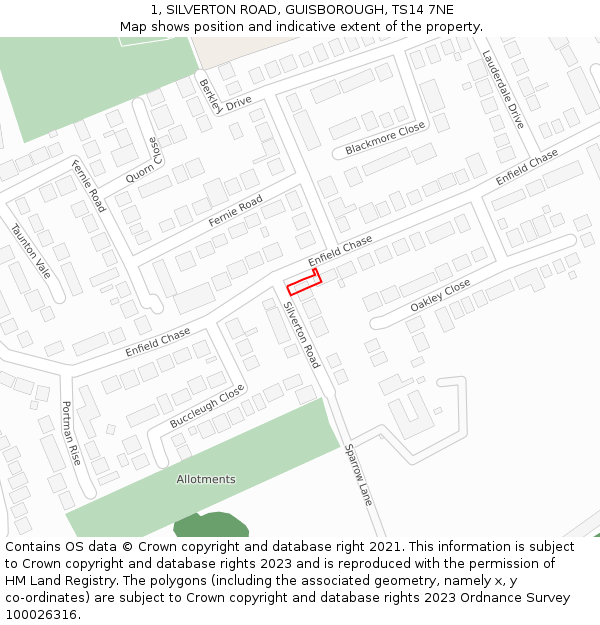 1, SILVERTON ROAD, GUISBOROUGH, TS14 7NE: Location map and indicative extent of plot