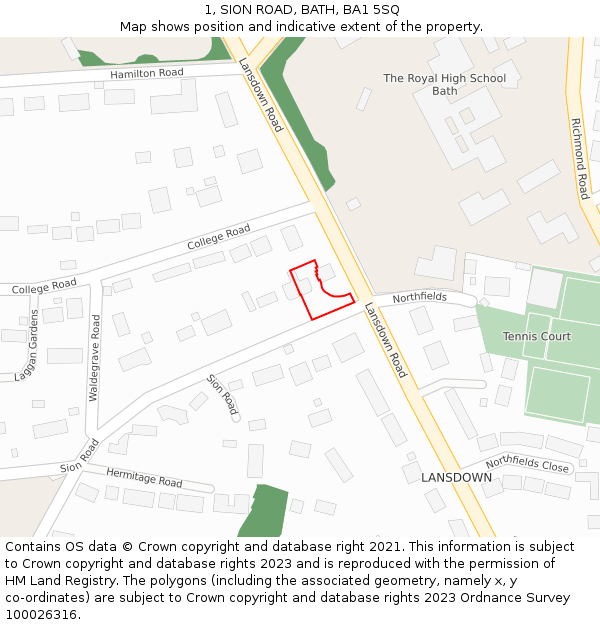 1, SION ROAD, BATH, BA1 5SQ: Location map and indicative extent of plot